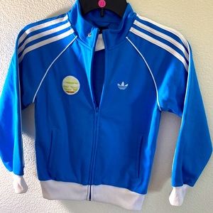 Adidas Sweatshirt Boys Size S Small Full Zip Blue White Logo Pockets